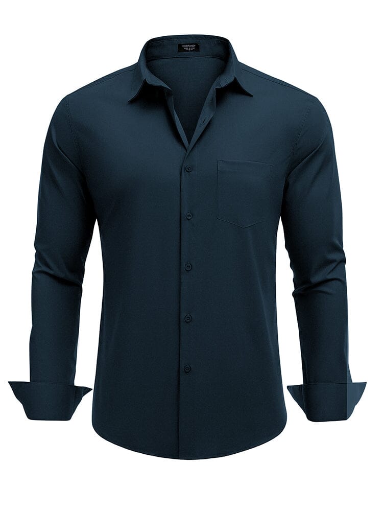 Muscle Fit Wrinkle Free Business Shirt (US Only) Shirts & Polos coofandy Navy Blue S 