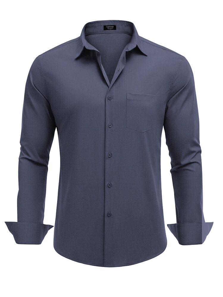 Muscle Fit Wrinkle Free Business Shirt (US Only) Shirts & Polos coofandy Denim Blue S 