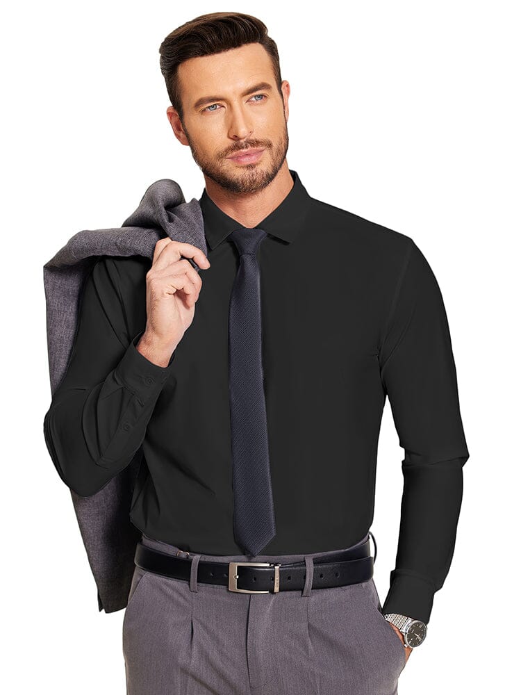 Solid Stretch Business Shirt (US Only) Shirts coofandy Black S 