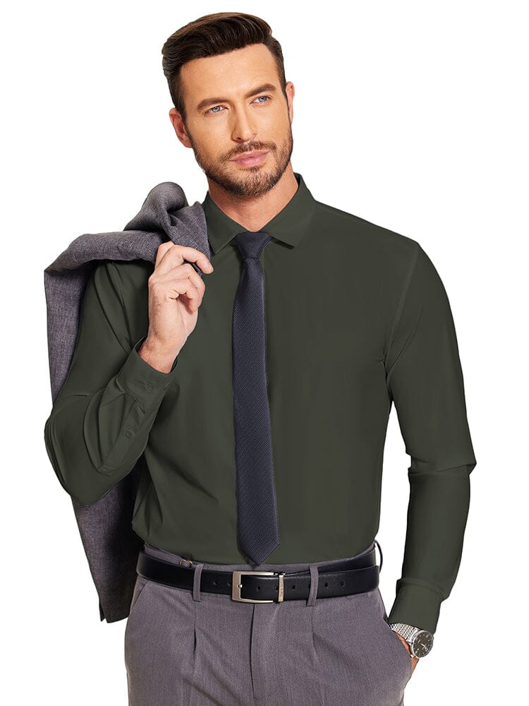 Solid Stretch Business Shirt (US Only) Shirts coofandy Dark Green S 