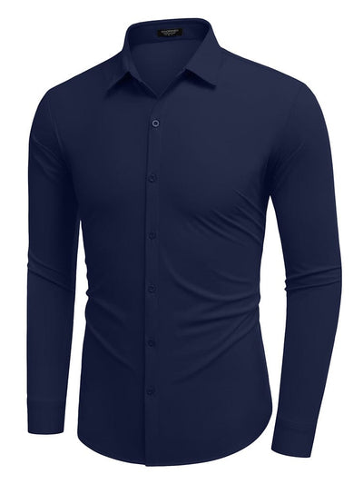 Classic Stretch Wrinkle-Free Shirt (US Only) Shirts & Polos coofandy Navy Blue S 