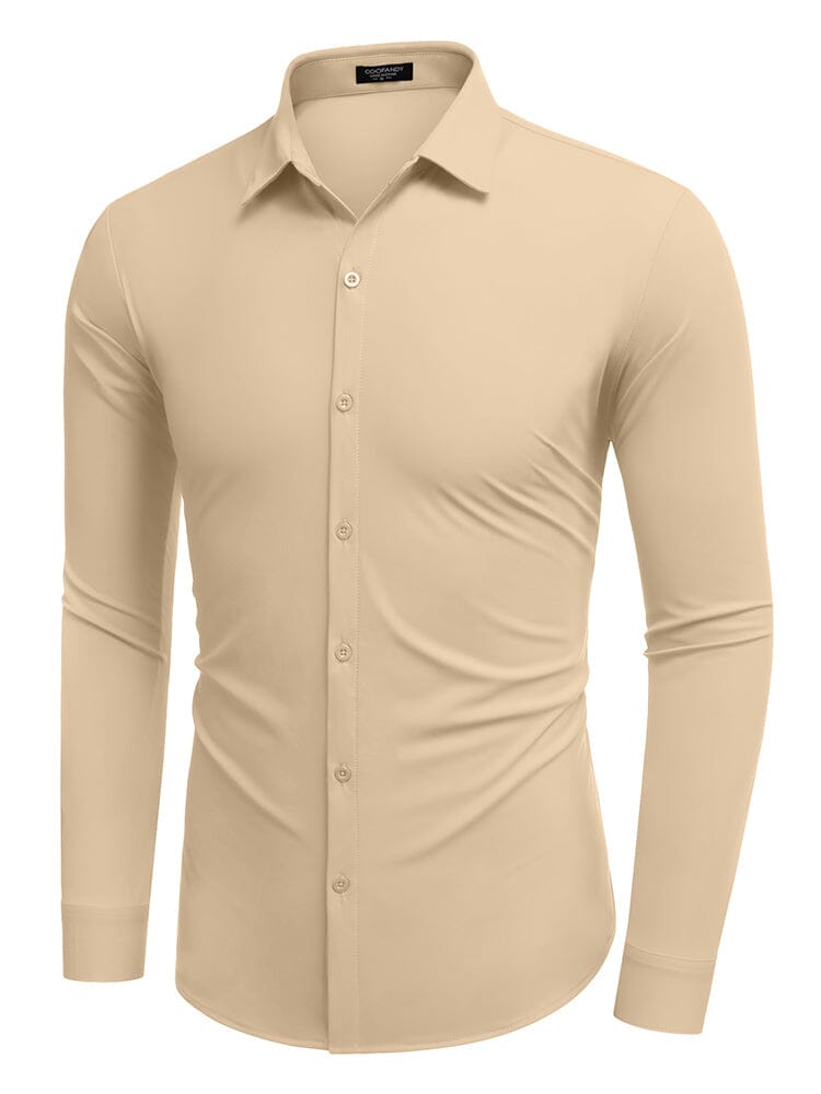 Classic Stretch Wrinkle-Free Shirt (US Only) Shirts & Polos coofandy Khaki S 