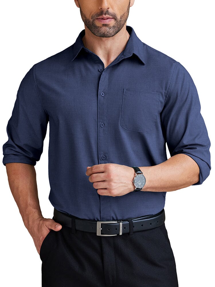 Wrinkle Free Business Shirt (US Only) Shirts coofandy Navy Blue S 