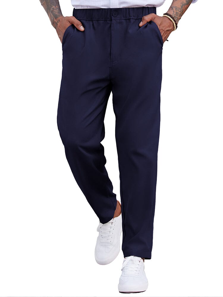 Simple Elastic Waist Slack Pants (US Only) Pants coofandy Navy Blue S 