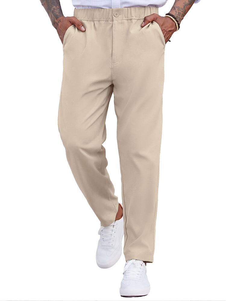 Simple Elastic Waist Slack Pants (US Only) Pants coofandy Beige S 