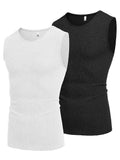 2 Pack Ribbed Knit Tank Tops (US Only) Tank Tops coofandy White/Black S 