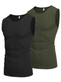 2 Pack Ribbed Knit Tank Tops (US Only) Tank Tops coofandy Black/Army Green S 