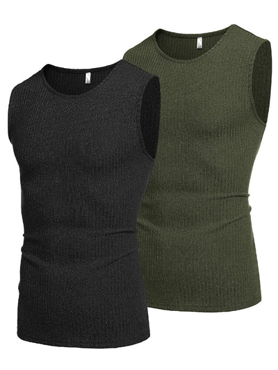 2 Pack Ribbed Knit Tank Tops (US Only) Tank Tops coofandy Black/Army Green S 