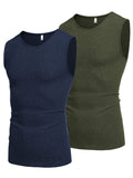 2 Pack Ribbed Knit Tank Tops (US Only) Tank Tops coofandy Navy Blue/Army Green S 
