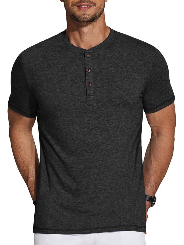 Casual Basic Solid Henley Shirt (US Only) Shirts coofandy Black S 
