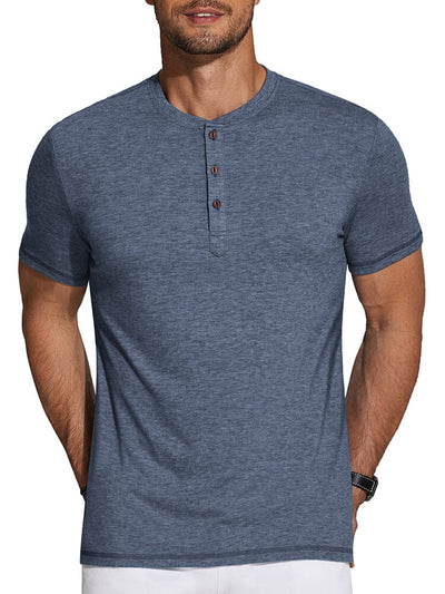 Casual Basic Solid Henley Shirt (US Only) Shirts coofandy Navy Blue S 