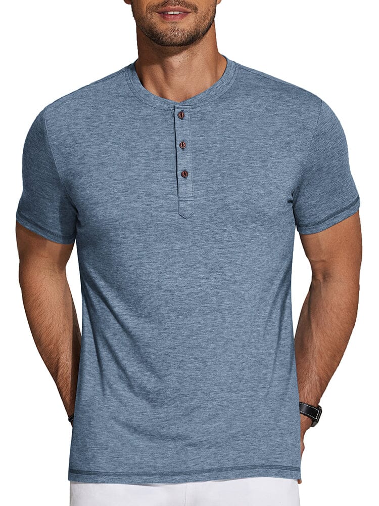 Casual Basic Solid Henley Shirt (US Only) Shirts coofandy Clear Blue S 