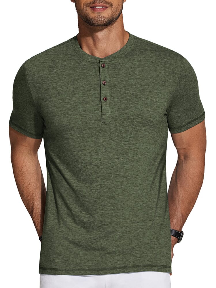 Casual Basic Solid Henley Shirt (US Only) Shirts coofandy Army Green S 