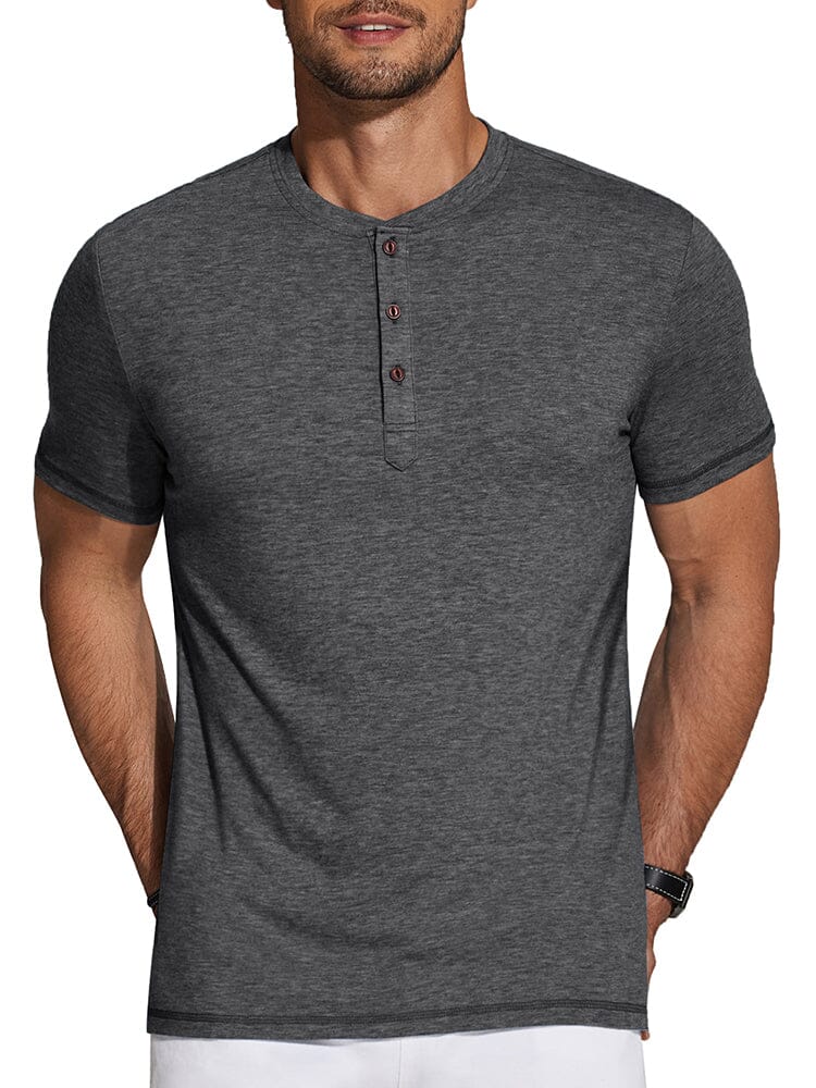 Casual Basic Solid Henley Shirt (US Only) Shirts coofandy Dark Grey S 