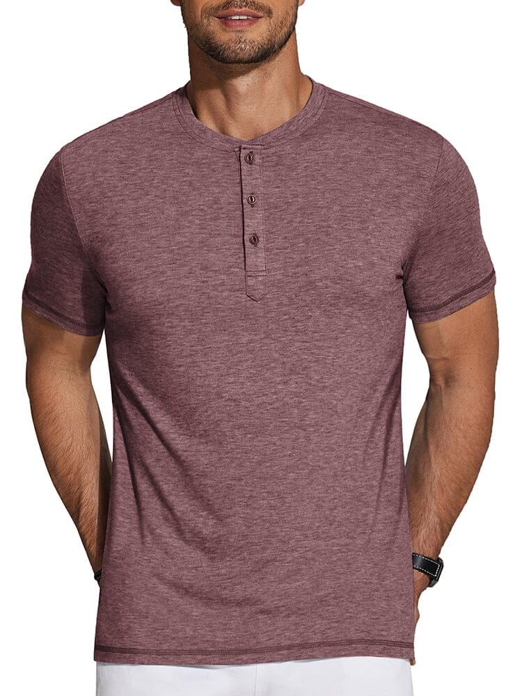 Casual Basic Solid Henley Shirt (US Only) Shirts coofandy Red S 