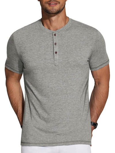 Casual Basic Solid Henley Shirt (US Only) Shirts coofandy Light Grey S 