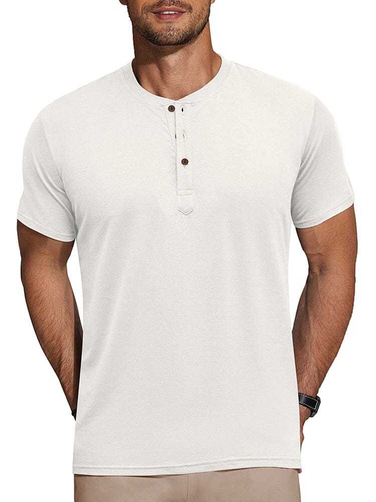 Casual Basic Solid Henley Shirt (US Only) Shirts coofandy White S 