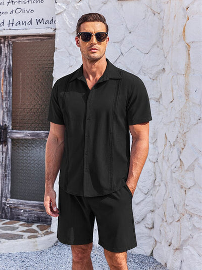 Soft Cuban Shirt Shorts Set (US Only) Sets coofandy Black S 