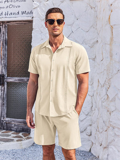 Soft Cuban Shirt Shorts Set (US Only) Sets coofandy Apricot S 