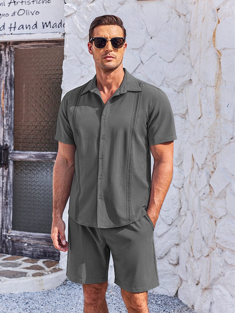 Soft Cuban Shirt Shorts Set (US Only) Sets coofandy Grey S 