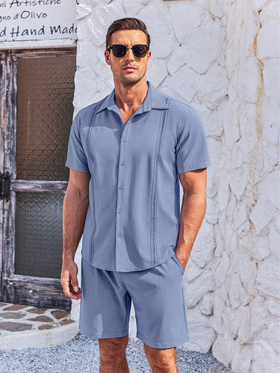 Soft Cuban Shirt Shorts Set (US Only) Sets coofandy Blue S 