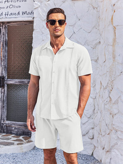 Soft Cuban Shirt Shorts Set (US Only) Sets coofandy White S 