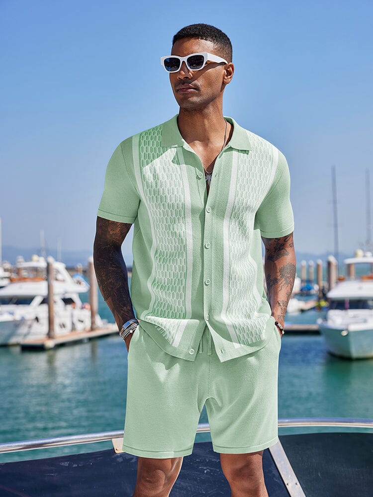 Vintage Knit Shirt Shorts Set (US Only) Beach Sets coofandy Light Green S 