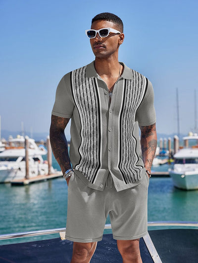 Vintage Knit Shirt Shorts Set (US Only) Beach Sets coofandy Grey S 