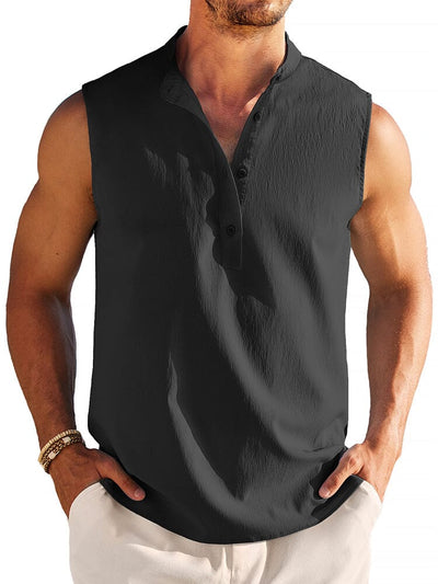 Casual Lightweight Henley Tank Top (US Only) Tank Tops coofandy Black S 