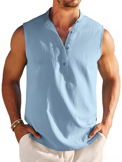 Casual Lightweight Henley Tank Top (US Only) Tank Tops coofandy Clear Blue S 