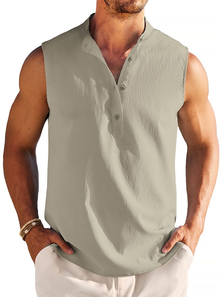 Casual Lightweight Henley Tank Top (US Only) Tank Tops coofandy Grey S 