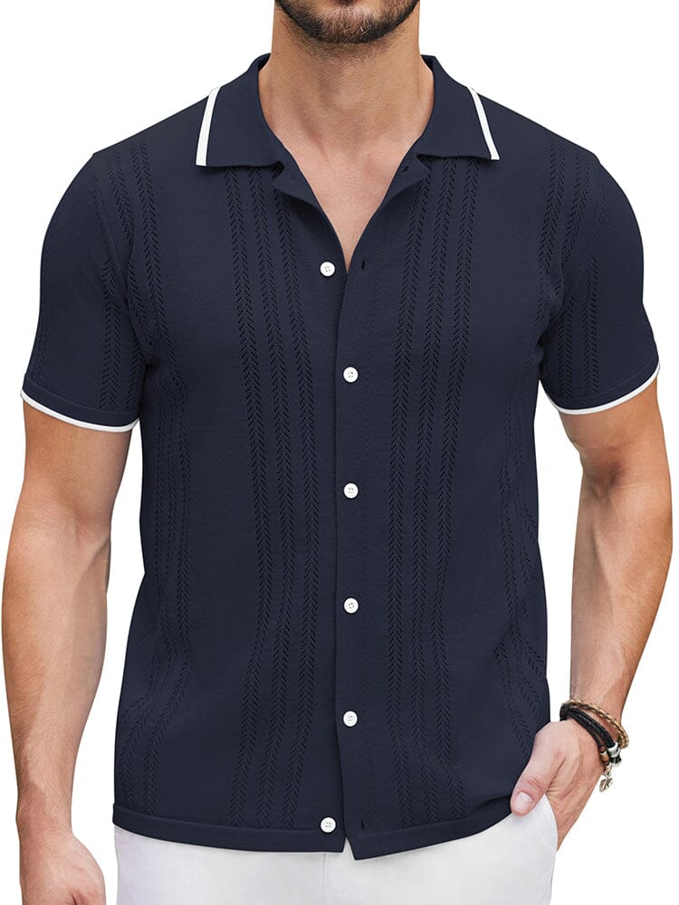 Casual Breathable Knit Shirt (US Only) Shirts coofandy Navy Blue S 