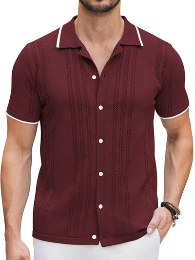 Casual Breathable Knit Shirt (US Only) Shirts coofandy Wine Red S 