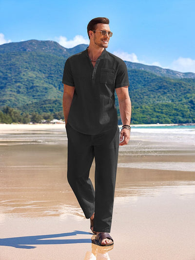 Casual Beach Cotton Linen Set (US Only) Beach Sets coofandy Black S 