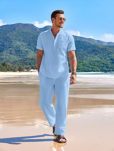 Casual Beach Cotton Linen Set (US Only) Beach Sets coofandy Clear Blue S 