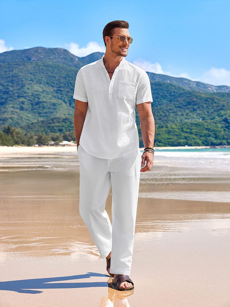Stylish Casual Beach Cotton Linen Set (US Only) White / L