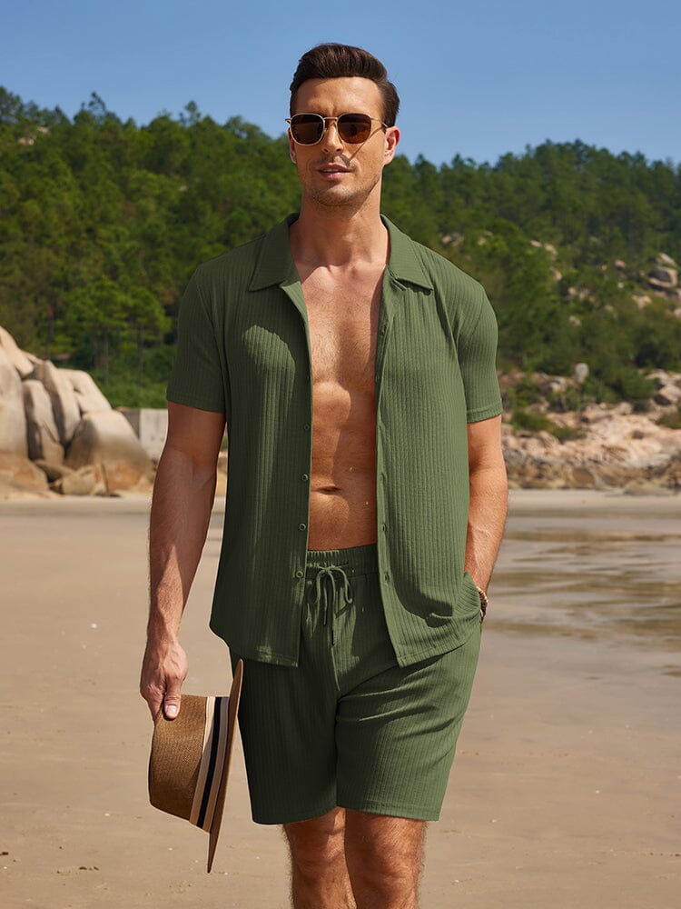 Summer Stretch Ribbed Knit Set (US Only) Sets coofandy Army Green S 