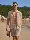 Summer Stretch Ribbed Knit Set (US Only) Sets coofandy Khaki S 