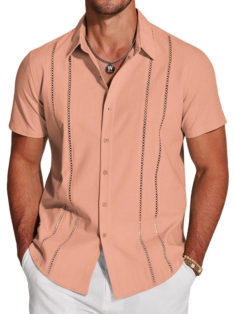 Casual Button Down Cuban Guayabera Shirt (US Only) Shirts coofandy Pink S 