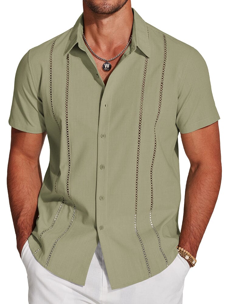 Casual Button Down Cuban Guayabera Shirt (US Only) Shirts coofandy Army Green S 