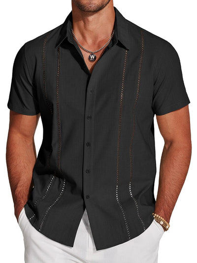 Casual Button Down Cuban Guayabera Shirt (US Only) Shirts coofandy Black S 