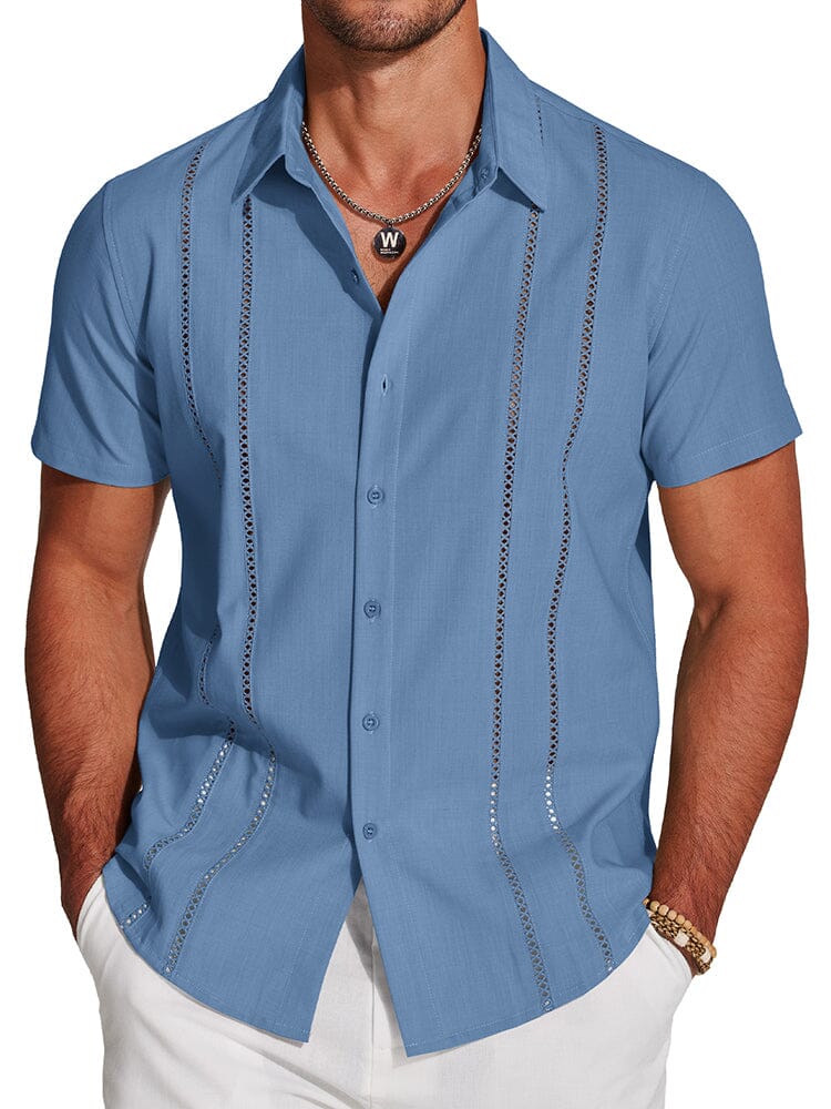 Casual Button Down Cuban Guayabera Shirt (US Only) Shirts coofandy Blue S 