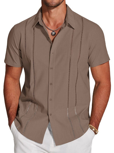 Casual Button Down Cuban Guayabera Shirt (US Only) Shirts coofandy Brown S 