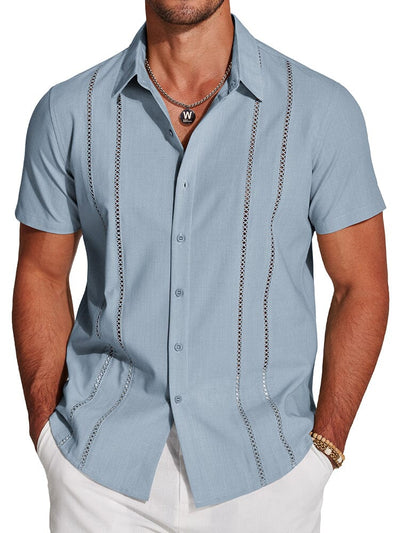 Casual Button Down Cuban Guayabera Shirt (US Only) Shirts coofandy Clear Blue S 