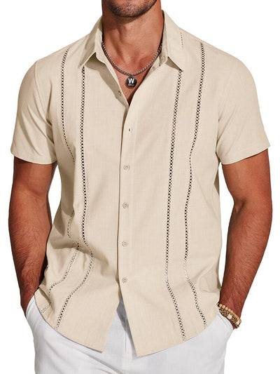 Casual Button Down Cuban Guayabera Shirt (US Only) Shirts coofandy Cream S 