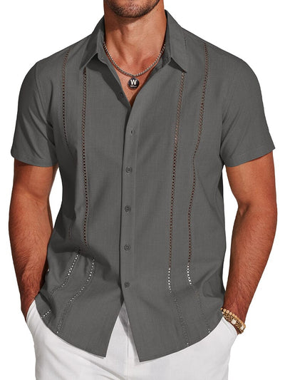 Casual Button Down Cuban Guayabera Shirt (US Only) Shirts coofandy Dark Grey S 