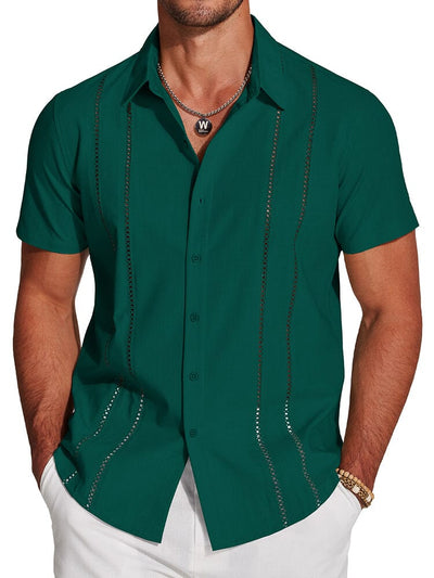 Casual Button Down Cuban Guayabera Shirt (US Only) Shirts coofandy Dark Green S 