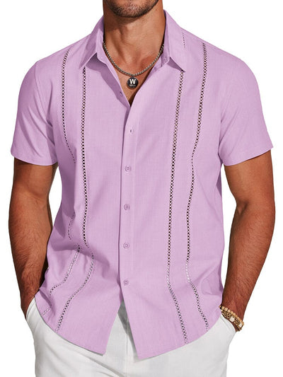 Casual Button Down Cuban Guayabera Shirt (US Only) Shirts coofandy Purple S 