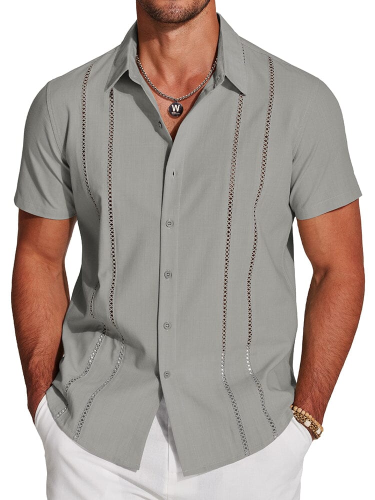 Casual Button Down Cuban Guayabera Shirt (US Only) Shirts coofandy Light Grey S 