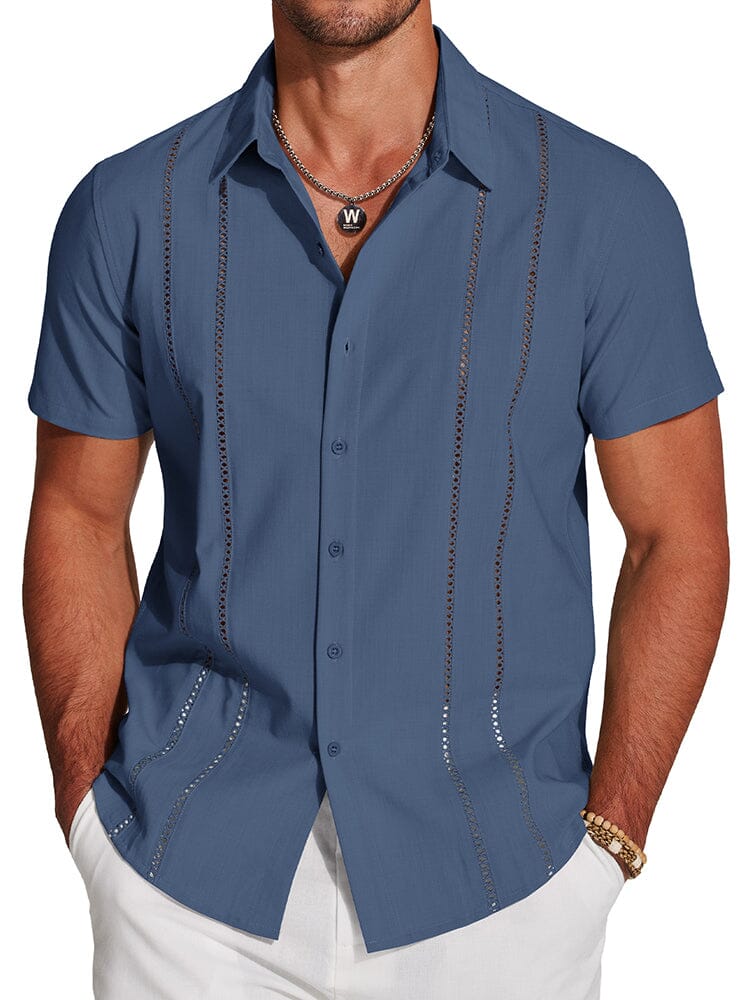 Casual Button Down Cuban Guayabera Shirt (US Only) Shirts coofandy Dark Blue S 